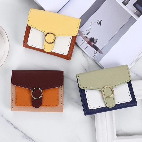 Women's Color Block Pu Leather Buckle Wallets