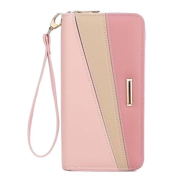 Women's Color Block Pu Leather Zipper Wallets