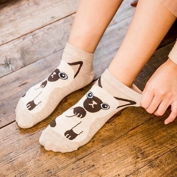 Women's Cute Cat Cotton Jacquard Ankle Socks