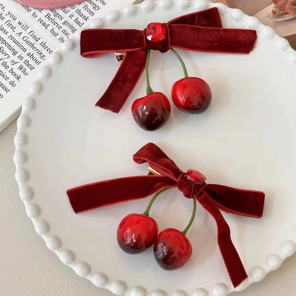 Women's Cute Cherry Velvet Hair Clip