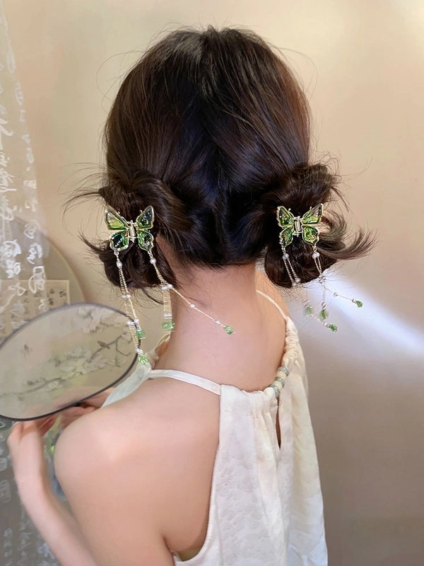 Women's Cute Korean Style Butterfly Alloy Resin Inlay Artificial Rhinestones Hair Claws