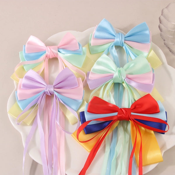 Women's Cute Lady Sweet Color Block Bow Knot Cloth Hair Clip