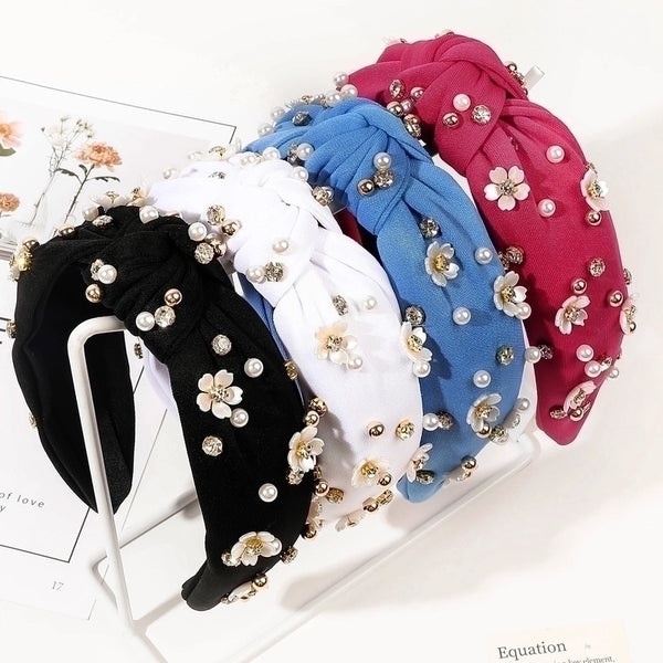 Women's Cute Sweet Solid Color Cloth Inlay Artificial Pearls Fabric Rhinestones Hair Band