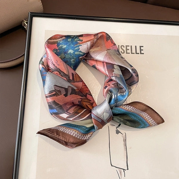 Women's Elegant Basic Color Block Silk Printing Silk Scarf