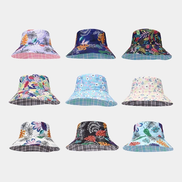 Women's Elegant Business Classic Style Color Block Printing Flat Eaves Bucket Hat