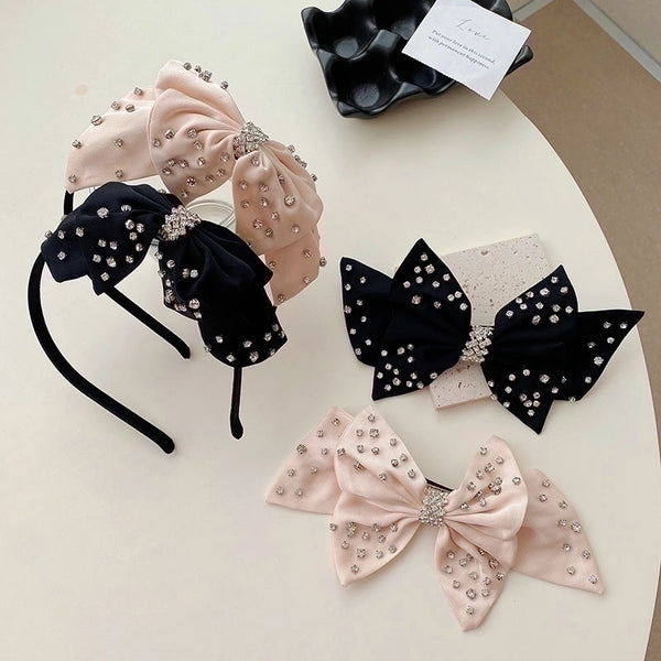 Women's Elegant Fashion Bow Knot Cloth Headwear Artificial Rhinestones Hair Clip