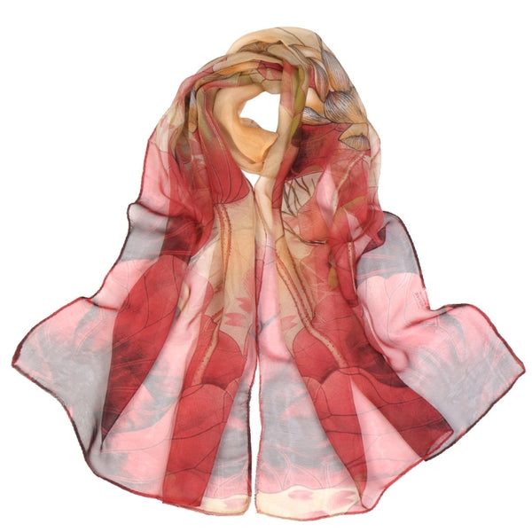 Women's Elegant Flower Georgette Printing Cotton Linen Scarves