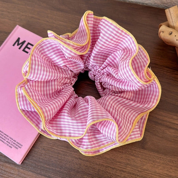 Women's Elegant Glam Oversized Plaid Cloth Hair Tie