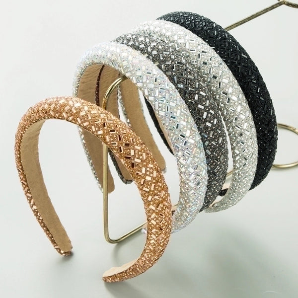 Women's Elegant Glam Square Cloth Sponge Inlay Rhinestones Glass Stone Hair Band