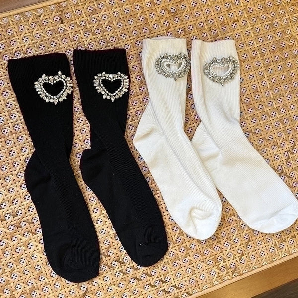 Women's Elegant Heart Shape Solid Color Cotton Crew Socks A Pair