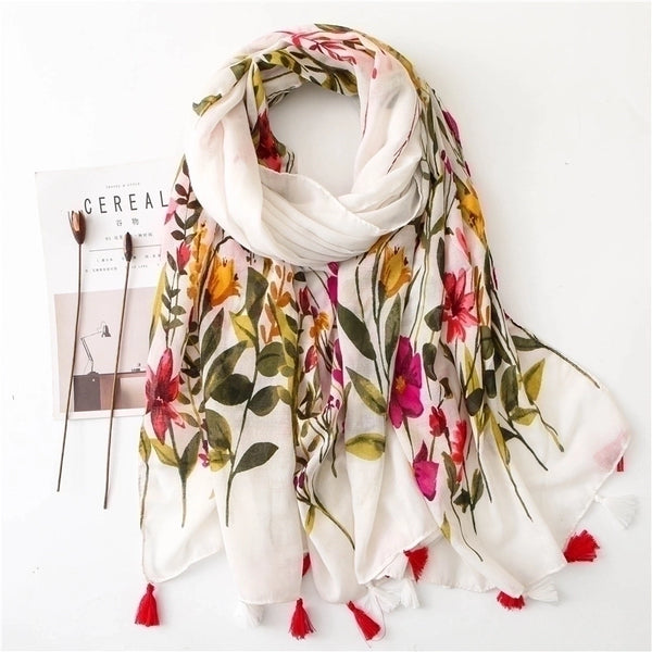 Women's Elegant Lady Flower Polyester Scarf