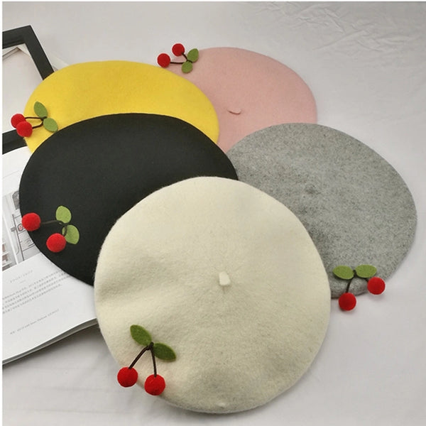 Women's Elegant Pastoral Cherry Eaveless Beret Hat