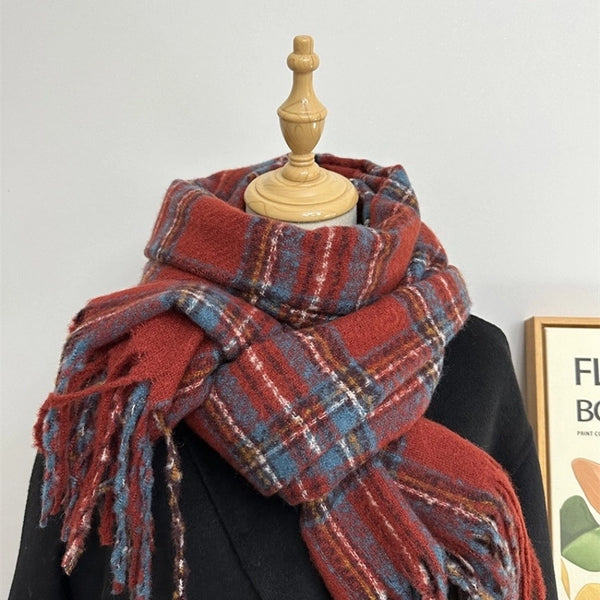 Women's Elegant Plaid Imitation Cashmere Polyester Scarf