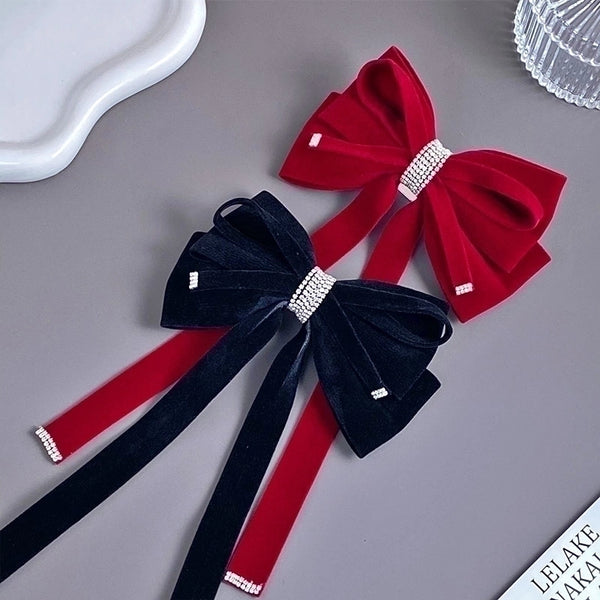 Women's Elegant Retro Bow Knot Velvet Inlay Artificial Pearls Rhinestones Hair Clip