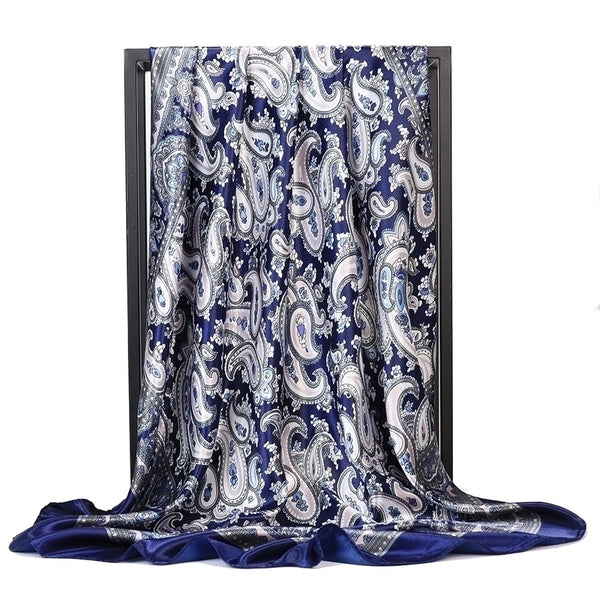 Women's Elegant Retro Flower Satin Printing Silk Scarf