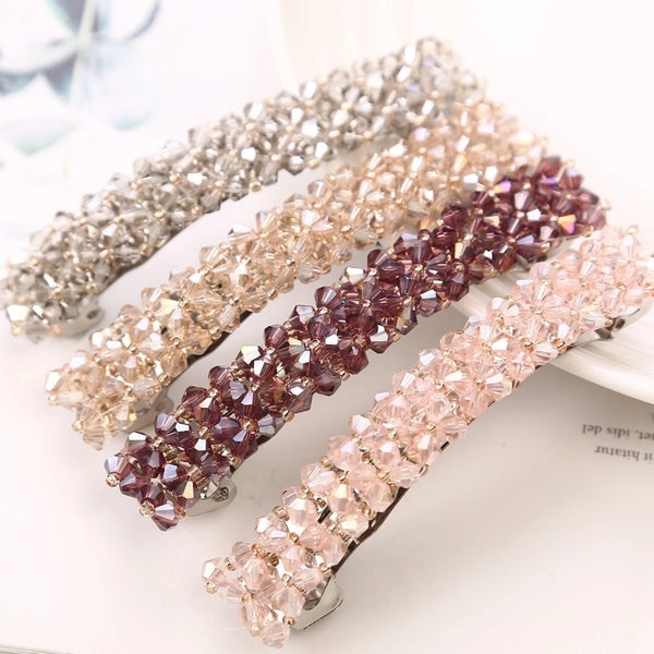 Women's Elegant Shiny Solid Color Artificial Crystal Beaded Hair Clip