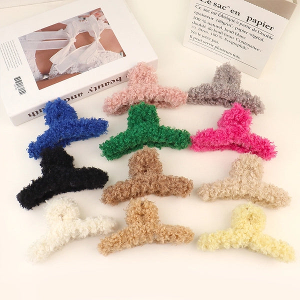 Women's Elegant Solid Color Cloth Shearling Hair Claws