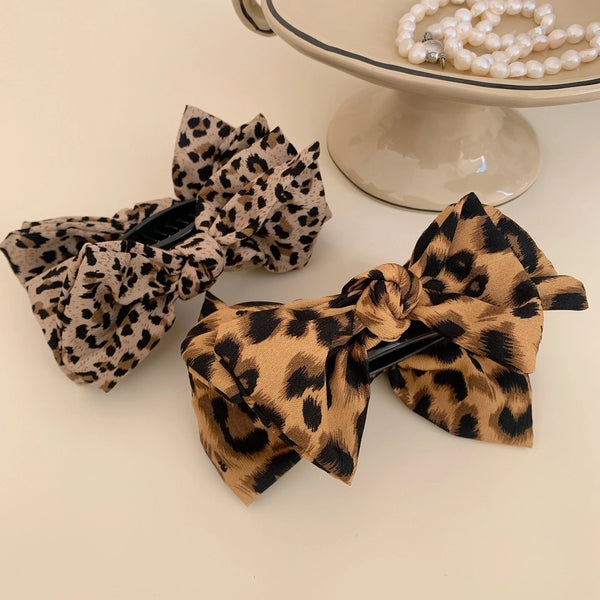 Women's Elegant Streetwear Bow Knot Leopard Hp Cloth Hair Claws