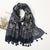 Women's Elegant Stripe Flower Cotton And Linen Tassel Scarf