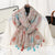 Women's Elegant Stripe Flower Cotton And Linen Tassel Scarf