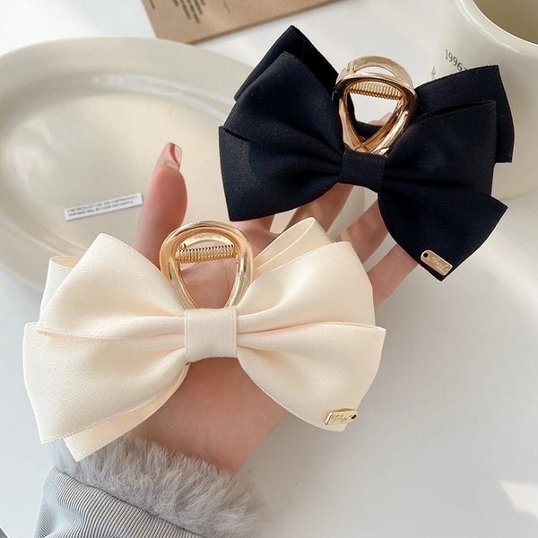 Women's Elegant Sweet Bow Knot Satin Metal Hair Claws