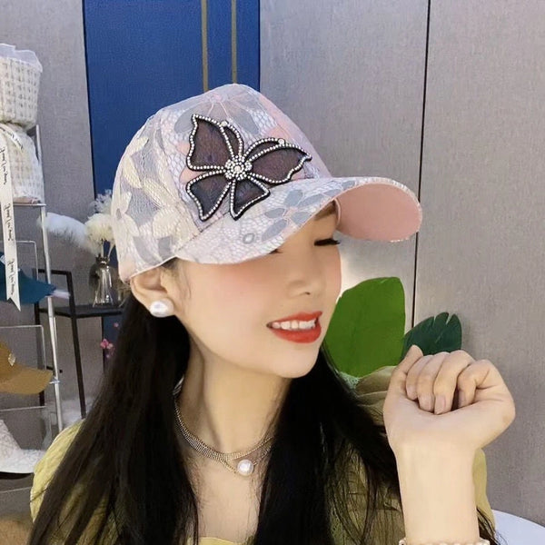 Women's Elegant Sweet Flower Butterfly Curved Eaves Baseball Cap