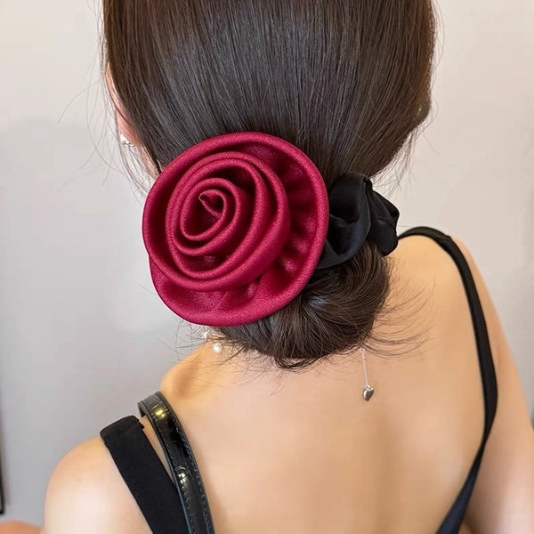 Women's Elegant Sweet Rose Satin Hair Tie