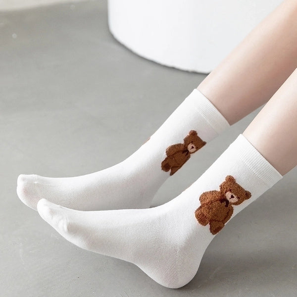 Women's Fashion Bear Nylon Cotton Crew Socks A Pair