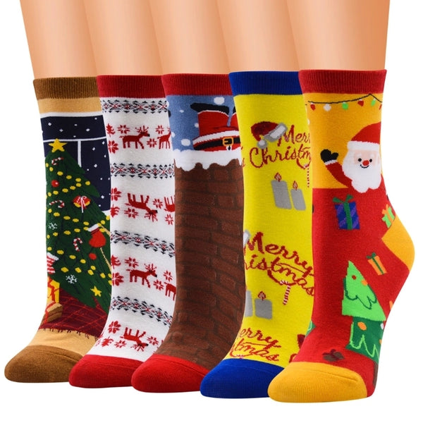 Women's Fashion Christmas Tree Cotton Jacquard Crew Socks