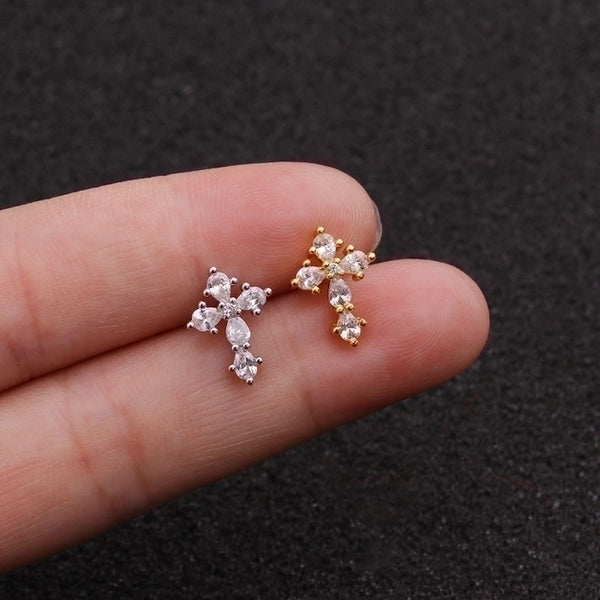 Ear Cartilage Rings & Studs Fashion Cross Copper Inlaid Zircon Zircon