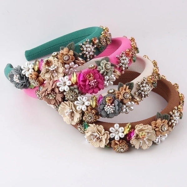 Women's Fashion Flower Cloth Diamond Artificial Pearls Hair Band