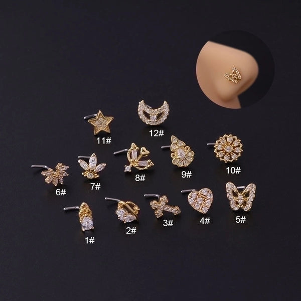 Women's Fashion Flowers Butterfly Metal Nose Studs Plating Inlay Zircon