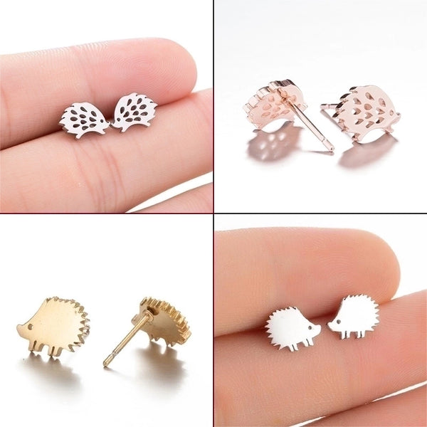 Women's Fashion Hedgehog Stainless Steel No Inlaid Ear Studs Stainless Steel Earrings