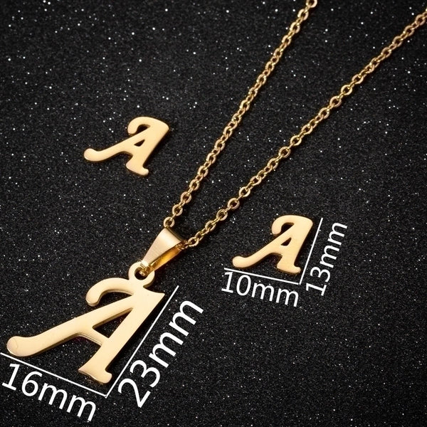 Women's Fashion Minimalist Letter Stainless Steel Pendant Necklace Ear Studs Plating Jewelry Sets