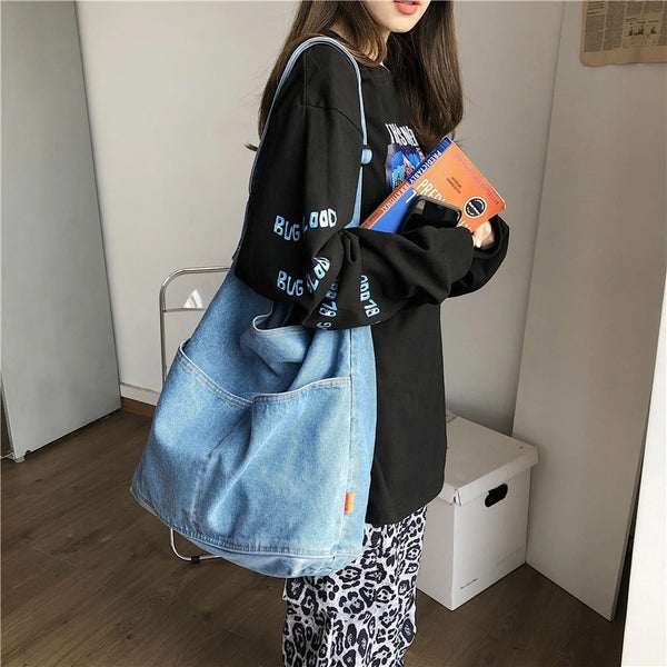 Women's Fashion Solid Color Denim Shopping Bags