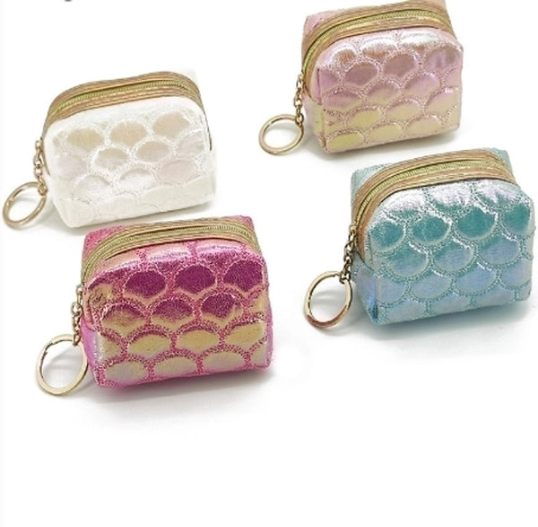 Women's Fish Scales Polyester Zipper Coin Purses