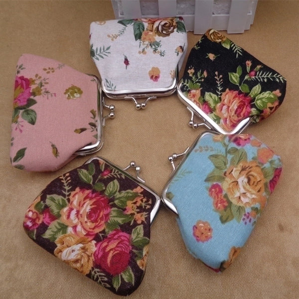 Women's Flower Canvas Lock Clasp Wallets