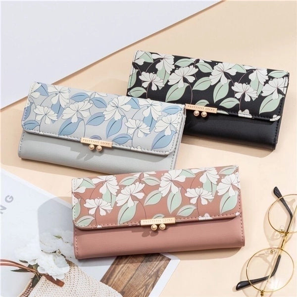 Women's Flower Pu Leather Buckle Wallets