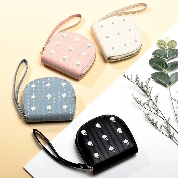 Women's Flower Pu Leather Zipper Coin Purses