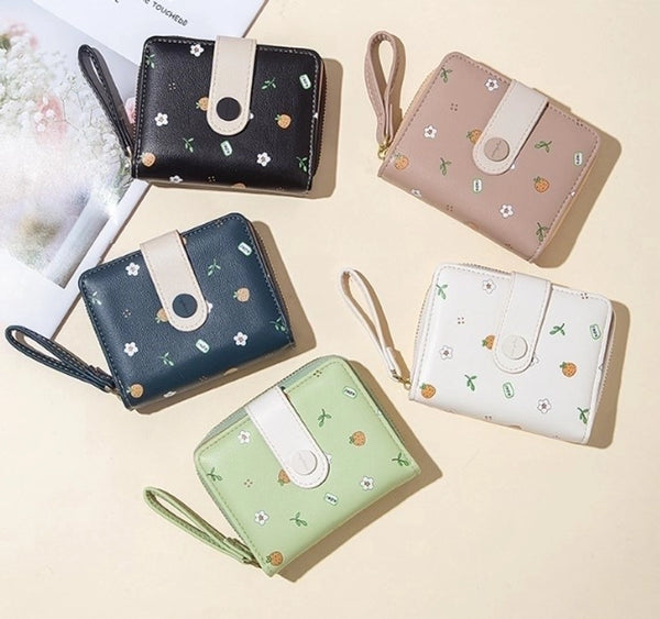 Women's Fruit Flower Pu Leather Zipper Wallets