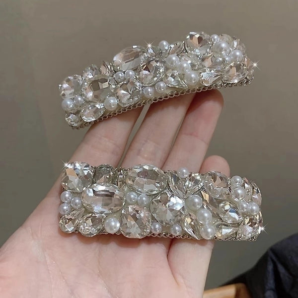 Women's Glam Shiny Geometric Artificial Pearl Rhinestone Hair Clip