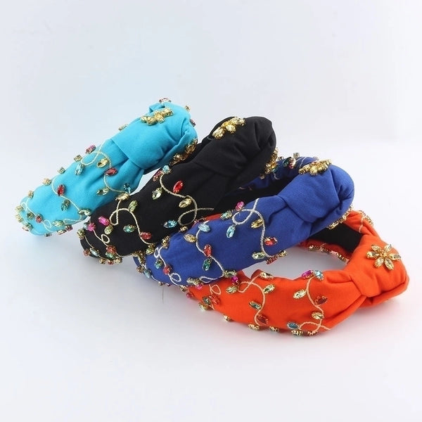 Women's Glam Shiny Solid Color Cloth Inlay Rhinestones Hair Band