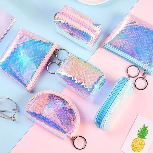 Women's Gradient Color Pvc Zipper Coin Purses