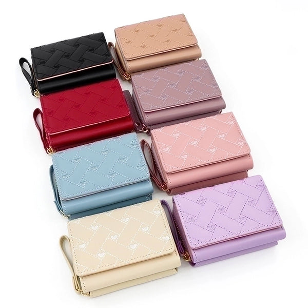 Women's Heart Shape Pu Leather Embroidery Zipper Wallets