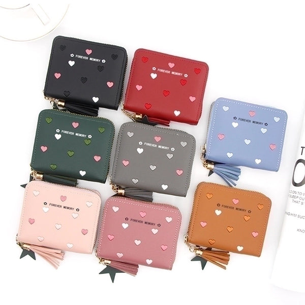 Women's Heart Shape Pu Leather Ornament Zipper Coin Purses