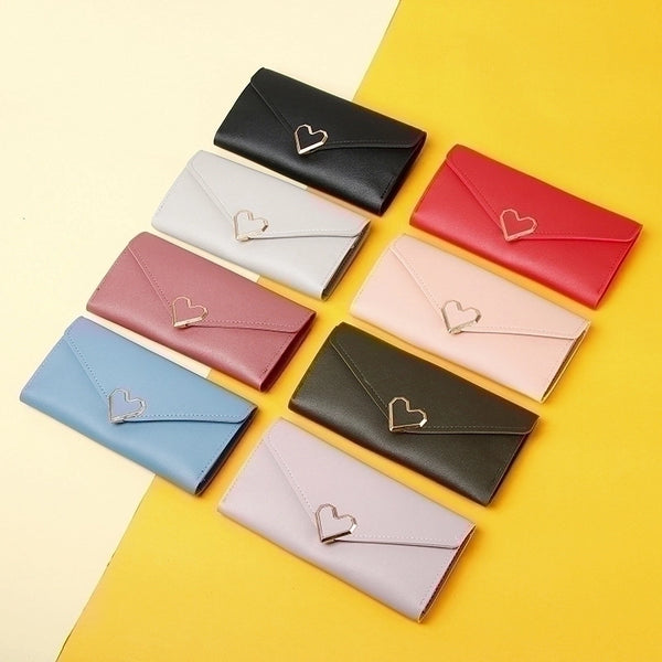 Women's Heart Shape Solid Color Pu Leather Zipper Buckle Wallets