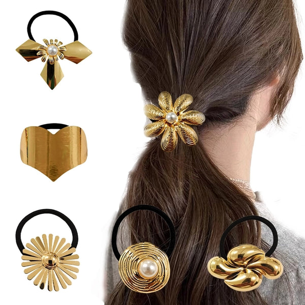 Women's IG Style Sweet Solid Color Flower Metal Inlay Rhinestones Pearl Hair Tie