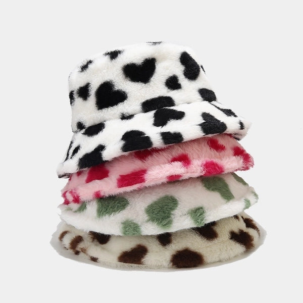 Women's Ig Style Heart Shape Printing Wide Eaves Bucket Hat