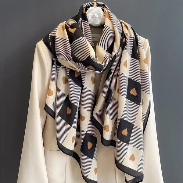 Women's Ig Style Lattice Heart Shape Cotton And Linen Scarf