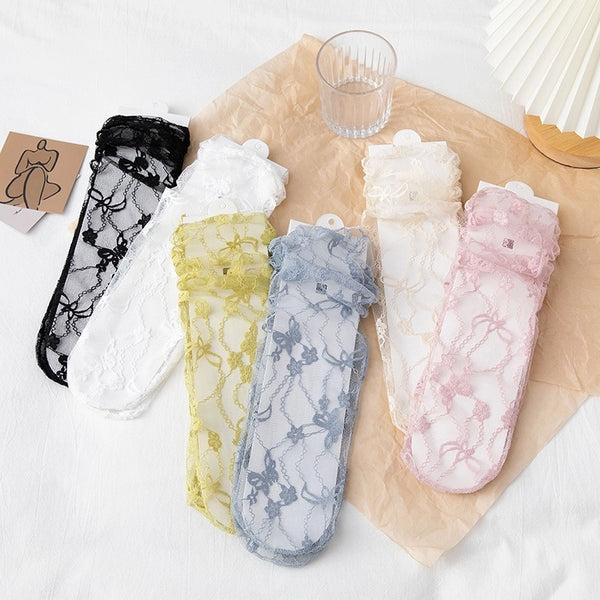 Women's Japanese Style Lace Acetate Fibre Nylon Ankle Socks A Pair